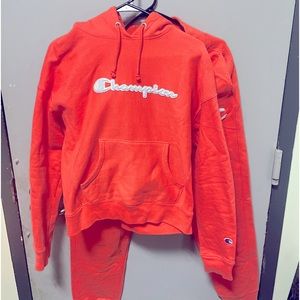 Orange champion, tracksuit, (size medium hoodie & size large sweatpants)🤷🏽‍♂️